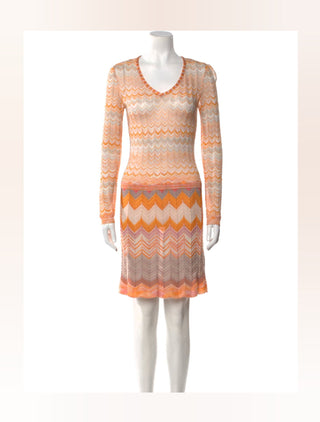 Missoni orange multicolor striped  long-sleeved dress IT 42