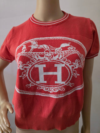 Hermès Orange H Logo Graphic Print Crew Neck T-Shirt M sz