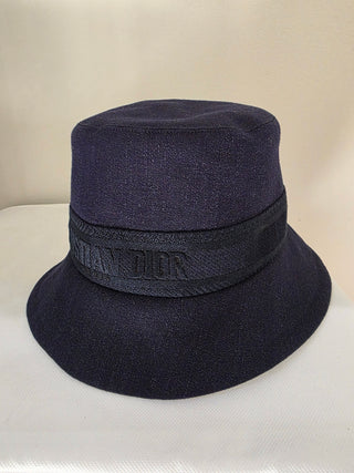 Christian Dior Navy Blue Logo Embroidered Canvas Bucket Hat M sz