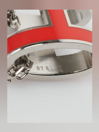 Hermes Red Enamel and Palladium Plated Pop H Pendant Necklace