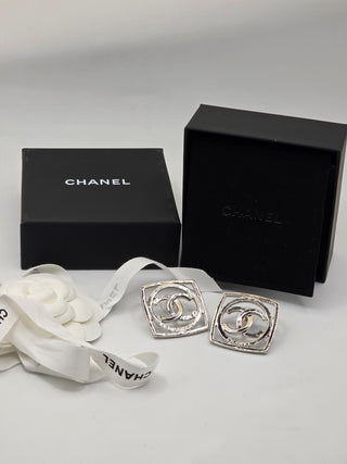 Chanel Silver-tone oversized Interlocking CC Square Stud Earrings