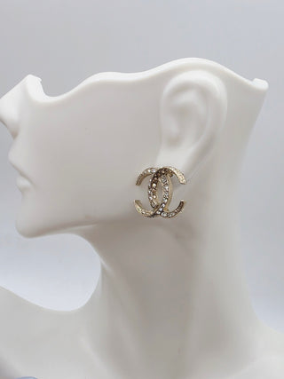 Chanel Gold-tone Strass Interlocking Crystal Stud Earrings