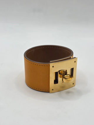 Hermès Brown Leather Gold Plated Kelly Dog Wrap Bracelet