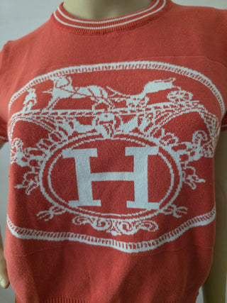Hermès Orange H Logo Graphic Print Crew Neck T-Shirt M sz