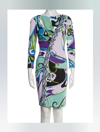 Emilio Pucci Blue Printed Knee-Length Dress S sz