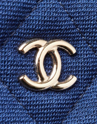 Chanel Blue Quilted Jersey Fabric Medium O-Case Zip Pouch VIP Bag