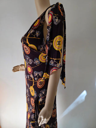 Chanel Brown Multicolor Interlocking CC Print Summer Dress 6 sz