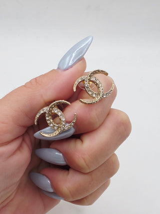 Chanel Gold-tone Strass Interlocking Crystal Stud Earrings