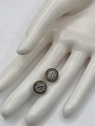 Chanel Black Gold-tone Strass Resin CC Stud Earrings