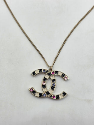 Chanel Gold-tone Multicolor Strass CC Pendant Necklace