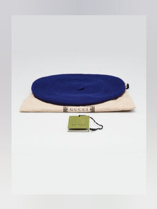 Gucci Blue GG logo charm Wool Beret M sz