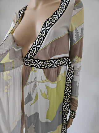 Emilio Pucci Brown multicolor signature print summer wrap dress 6 US sz