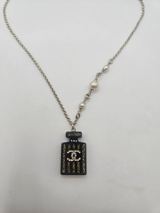Chanel Gold-tone Faux Pearl Resin Interlocking CC Glitter Pendant Necklace