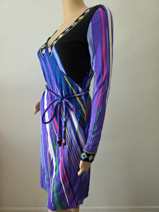 Emilio Pucci Purple Multicolor long-sleeved printed dress 40 sz