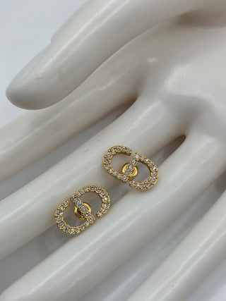 Christian Dior Goldtone Crystal CD Stud Earrings