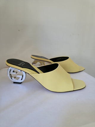 Gucci Yellow Leather Slide GG Logo Heels Size 39.5