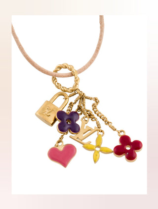 Louis Vuitton Gold-tone Sweet Monogram Enamel LV Charms Pendant Necklace