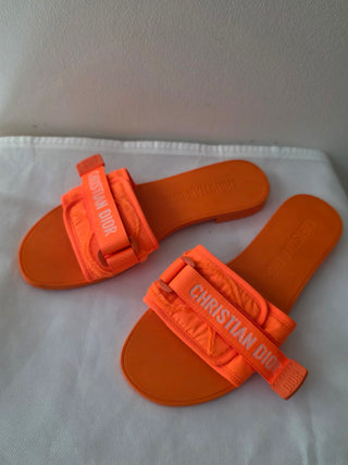 Christian Dior Orange Rubber Grosgrain Trim J'Adior Logo Slides 41 sz
