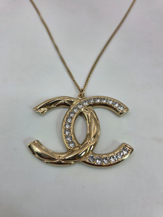 Chanel Gold-tone Enamel Strass Reversible Interlocking CC Pendant Necklace