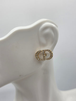 Christian Dior Goldtone Crystal CD Stud Earrings