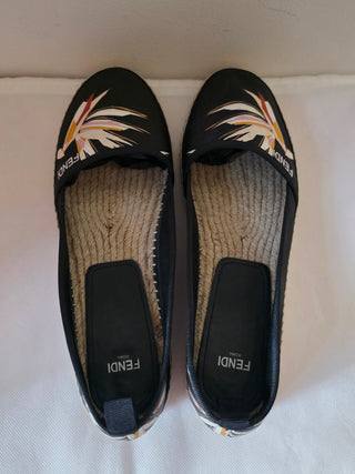 Fendi Black Logo Printed round-toe espadrilles 40 sz