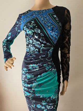 Emilio Pucci Black Green multicolor lace sexy dress 6 sz