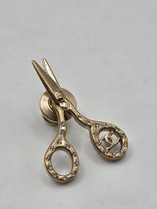 Chanel Gold-tone 2022 Strass CC Scissors Bottle Pin Set