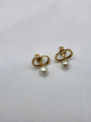 Christian Dior Gold-tone Faux Pearl Petit CD Stud Earrings