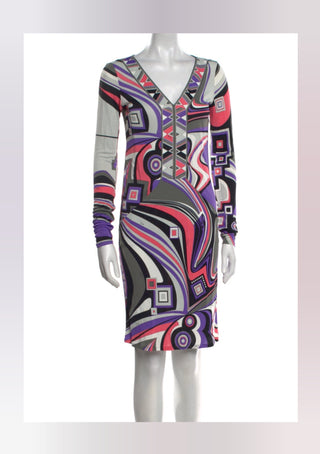 Emilio Pucci Purple Multicolor Signature Print Summer Dress S sz