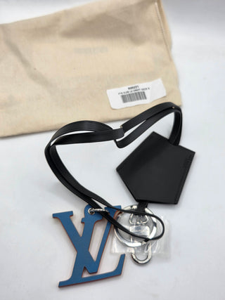 Louis Vuitton Black Leather LV logo bag charm tag