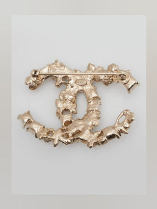 Chanel Gold-tone Metal Crystal Pearl White Nacre CC Brooch