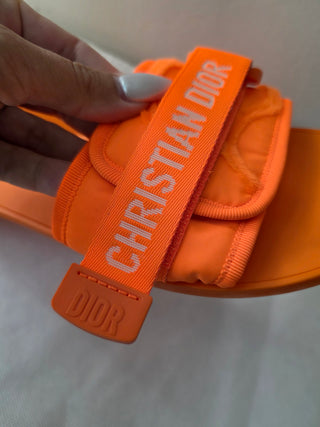 Christian Dior Orange Rubber Grosgrain Trim J'Adior Logo Slides 41 sz
