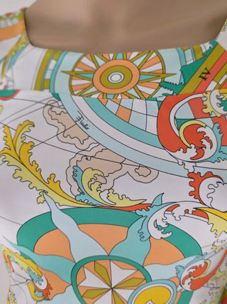 Emilio Pucci Multicolor Printed long-sleeved summer dress 38 sz