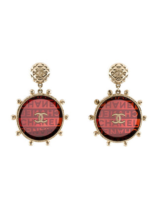 CHANEL Gold tone CC Logo Oversized Drop Earrings