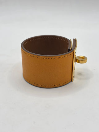 Hermès Brown Leather Gold Plated Kelly Dog Wrap Bracelet