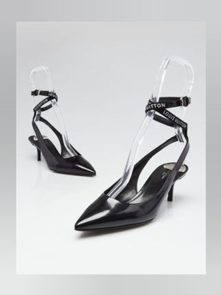 Louis Vuitton Black Smooth Leather Call Back Ankle Wrap Pumps 36 sz