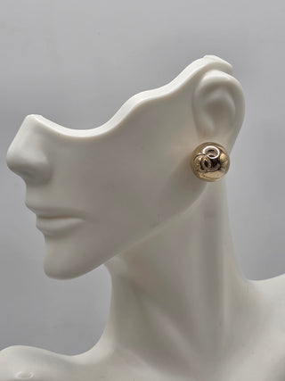 Chanel Gold-tone Interlocking CC Stud Round Earrings