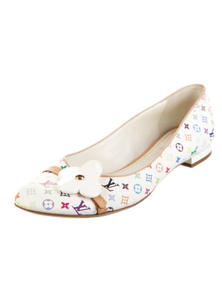 Louis Vuitton White Multicolore LV Monogram Ballet Flats 41 sz