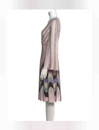 M Missoni Beige Metallic Striped Knee-Length Dress M sz