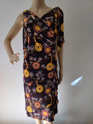 Chanel Brown Multicolor Interlocking CC Print Summer Dress 6 sz
