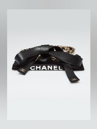 Chanel Black Leather Gold-tone Chain Entwined CC Logo Tie Belt L sz
