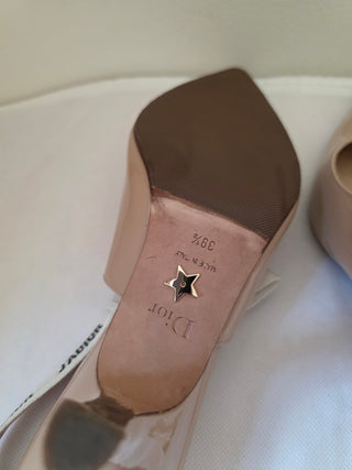 Christian Dior Beige Patent Leather J'Adior Printed Slingback Pumps 39.5 sz