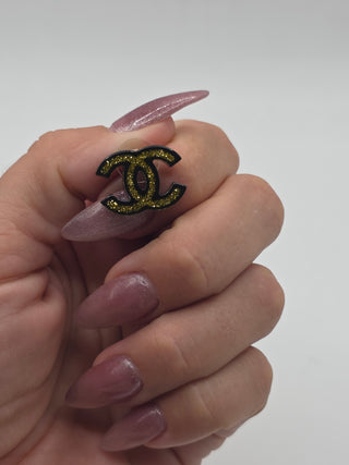 Chanel Black Gold-tone Glitter Resin CC Stud Single Earring