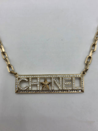 Chanel Gold-tone Strass Logo Pendant Necklace