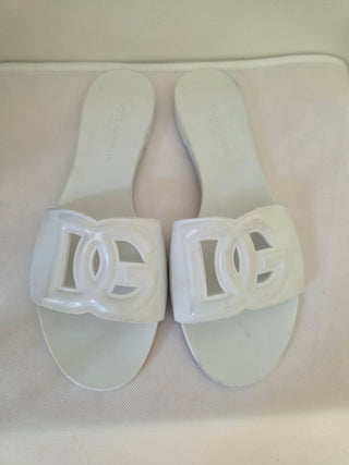 Dolce & Gabbana white rubber DG logo cutout sandals 39 sz