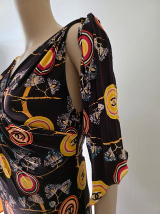 Chanel Brown Multicolor Interlocking CC Print Summer Dress 6 sz