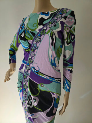 Emilio Pucci Blue Printed Knee-Length Dress S sz