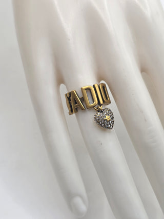 Christian Dior Gold-tone Crystal Heart J'Adior Cocktail Ring 6 sz