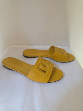 Dolce & Gabbana Yellow Leather D&G Logo Cutout Sandals 37.5
