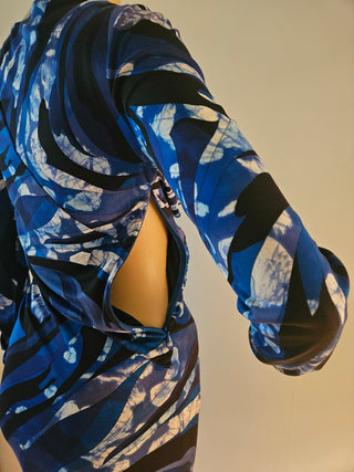 Emilio Pucci Blue Multicolor Signature Print long-sleeved dress 40 sz